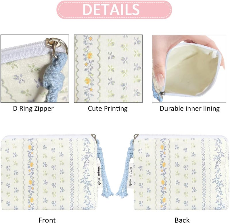 Modacarry Store Cotton Floral Small Organizer Bag Coin Pouch with Cute Prints Zipper for Women Girls (DITSTY FLOWER) - Image 4